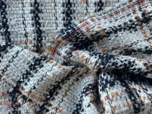 Airy Persimmon, Iced Cream & Onyx Plaid Wool Blend Bouclé (Made in Italy)