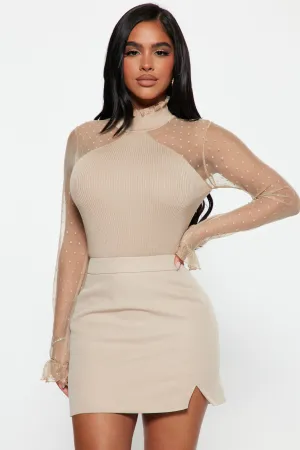 All Ruffled Up Mock Neck Sweater - Taupe