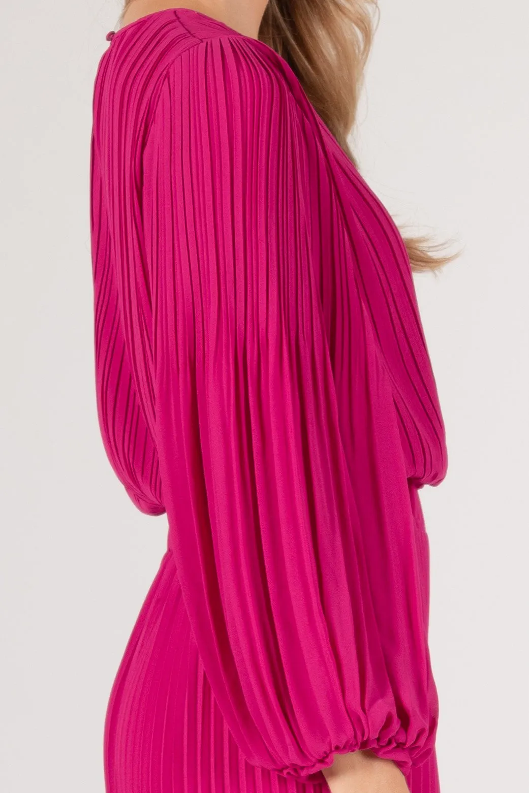 Alma Pleated Chiffon Flounce Sleeve Top