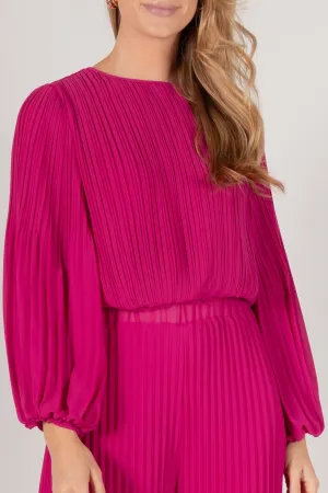 Alma Pleated Chiffon Flounce Sleeve Top