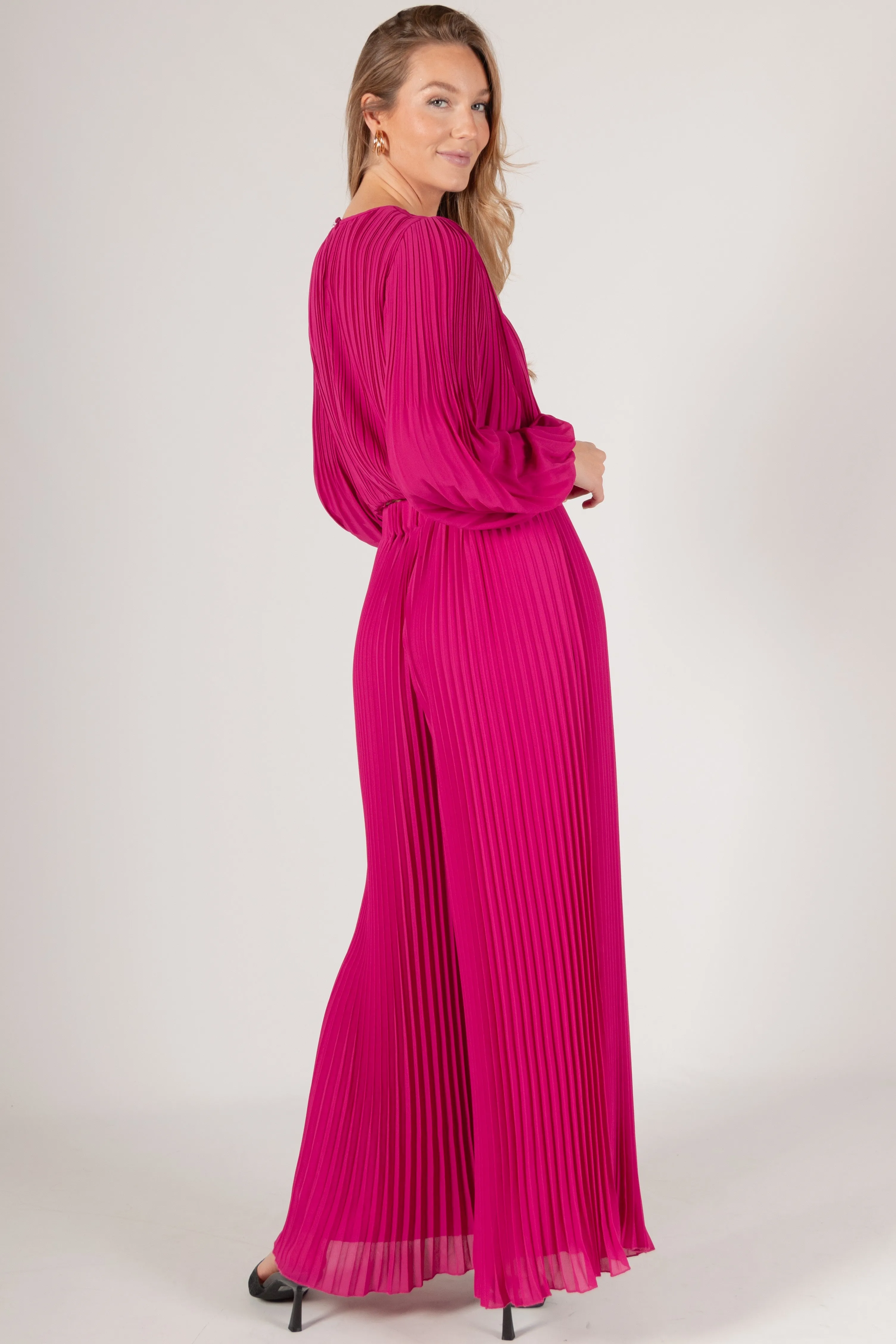 Alma Pleated Chiffon Flounce Sleeve Top