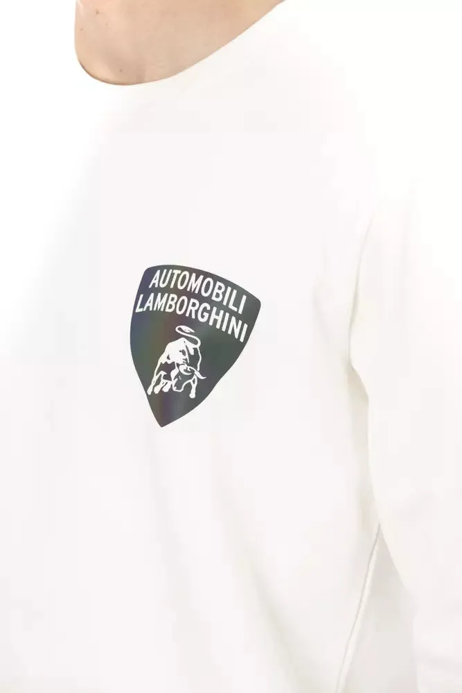 Automobili Lamborghini Sleek White Crewneck Shield Logo Sweater