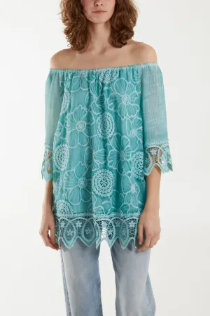 Bardot Cold Wash Floral Lace Blouse