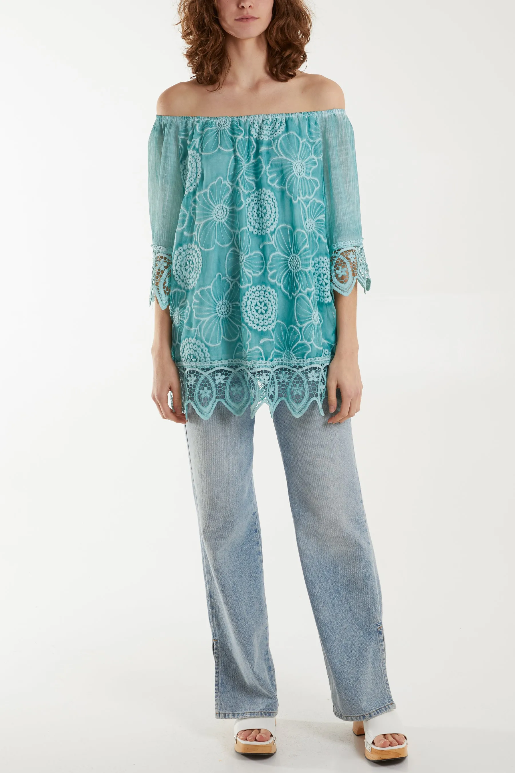Bardot Cold Wash Floral Lace Blouse