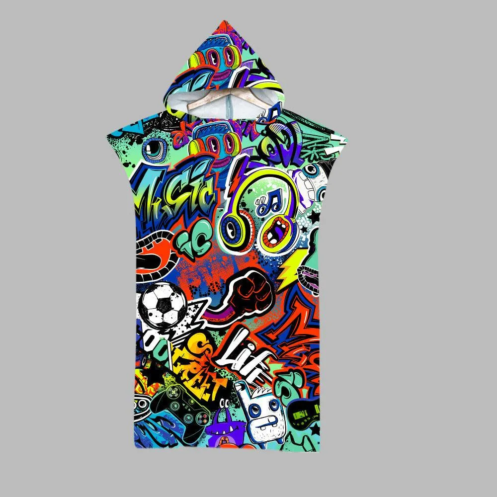 Beach Swim Print Hooded Towel