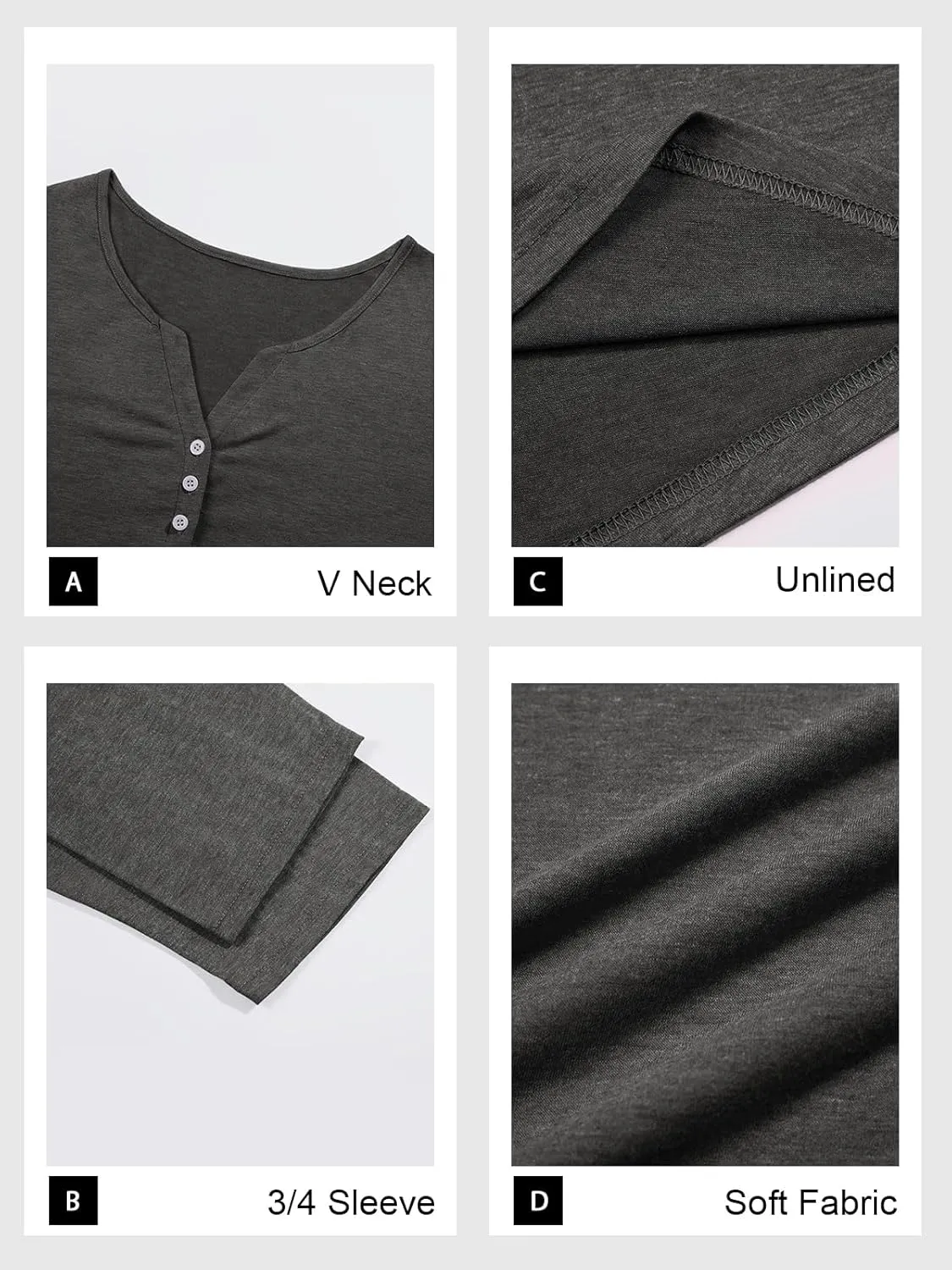 Beautife Womens Plus Size T-Shirts V Neck 3/4 Sleeve Tops Fall Henley Shirts Casual Basic Loose Fit Blouses