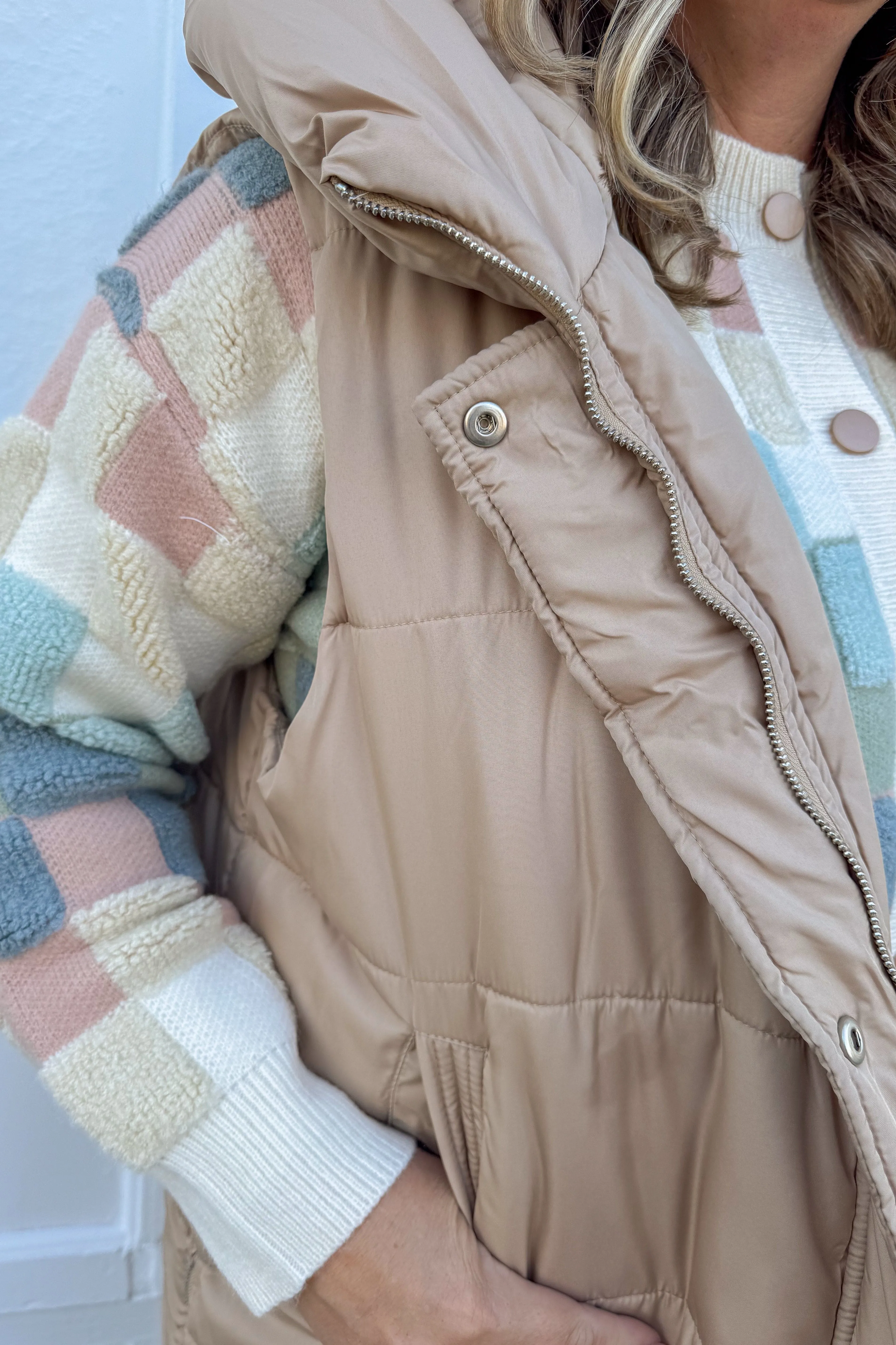 Beige Long Puffer Vest