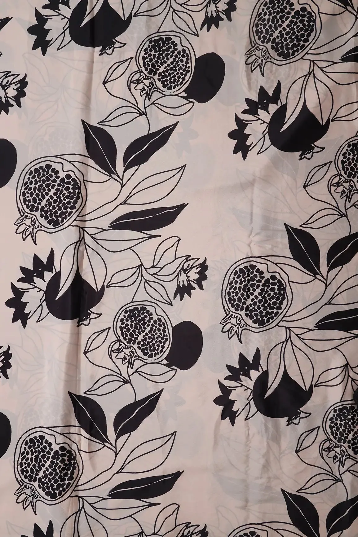 Black And Cream Floral Pattern Digital Print On French Crepe Fabric
