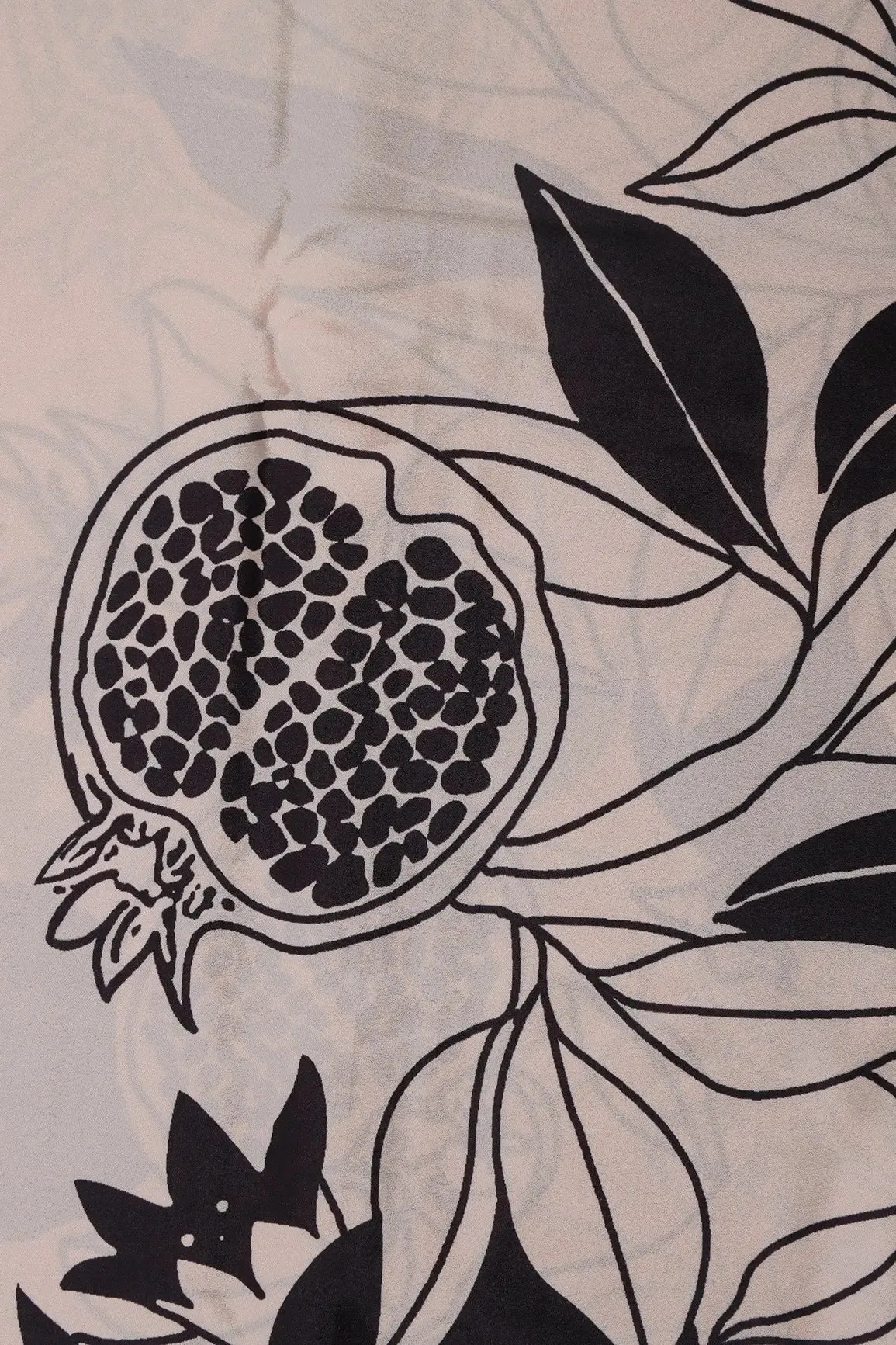 Black And Cream Floral Pattern Digital Print On French Crepe Fabric