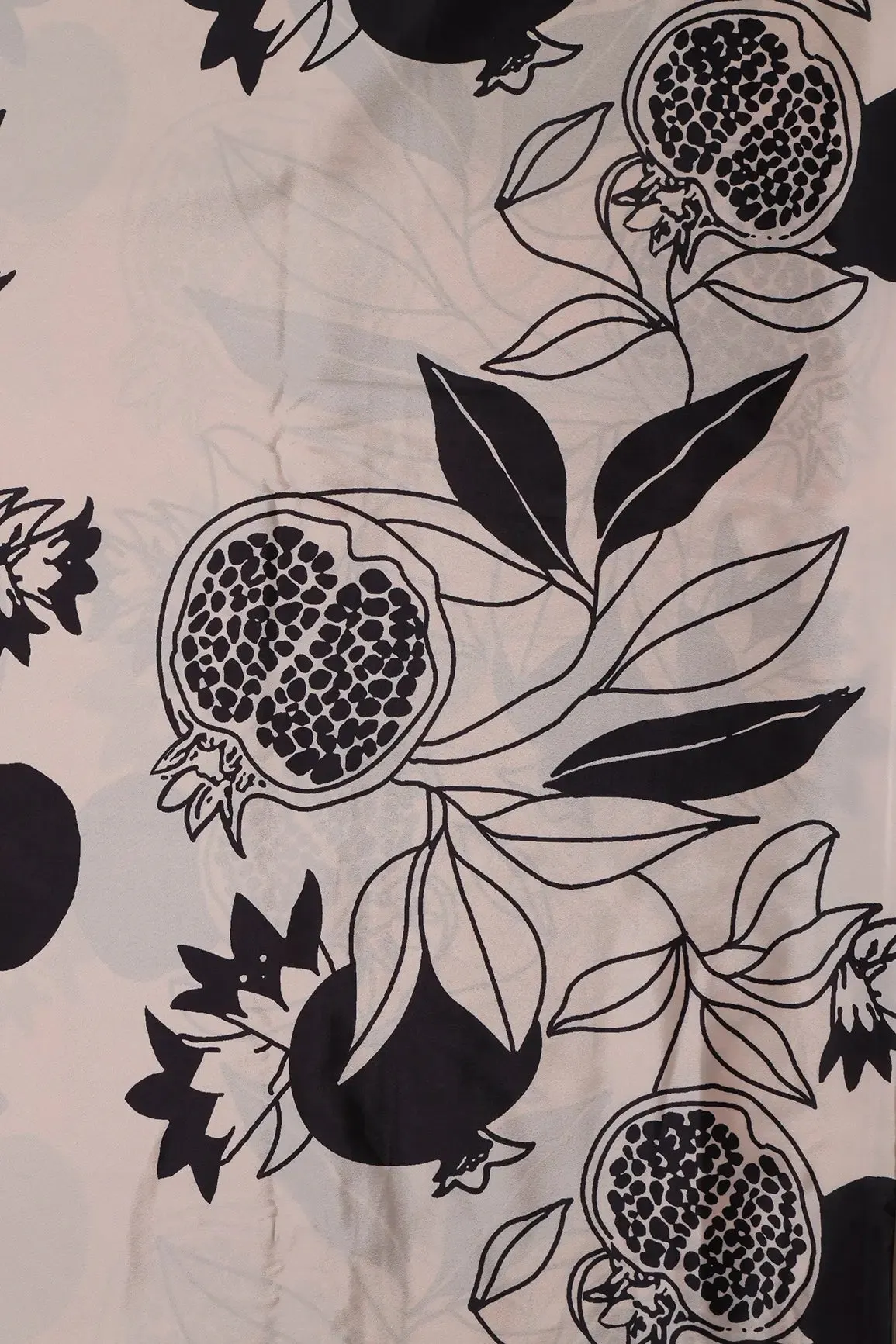 Black And Cream Floral Pattern Digital Print On French Crepe Fabric