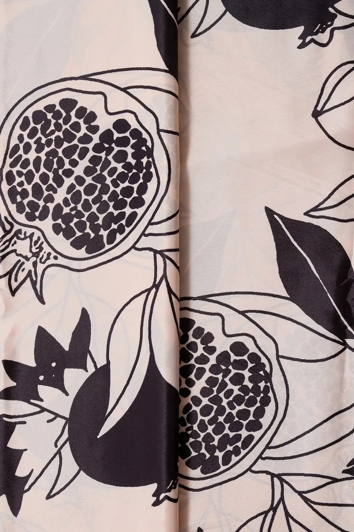 Black And Cream Floral Pattern Digital Print On French Crepe Fabric