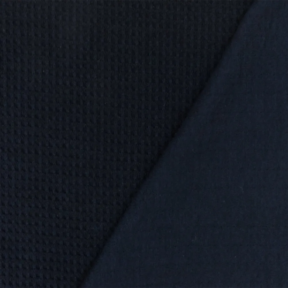 Black-Blue 3D Check Stretch Cotton Double Knit Fabric