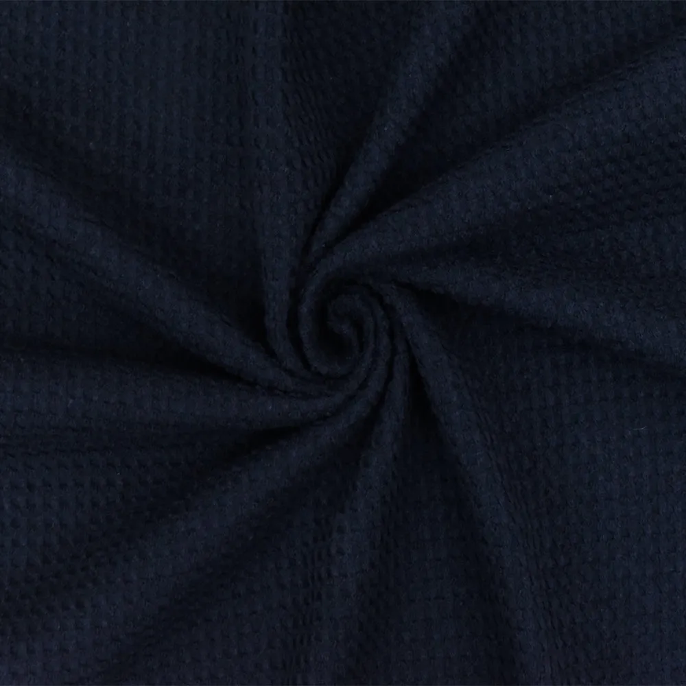 Black-Blue 3D Check Stretch Cotton Double Knit Fabric