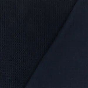 Black-Blue 3D Check Stretch Cotton Double Knit Fabric