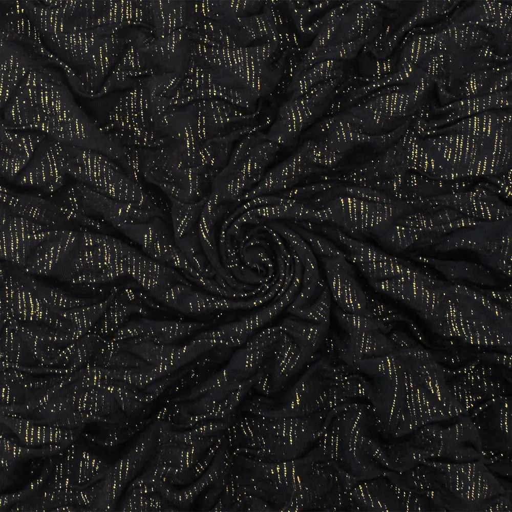 Black-Gold Texture Crinkle Metallic Print Stretch Double Knit Fabric