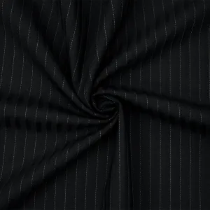Black-Gray Wool-Polyester Pinstripe Herringbone Woven Shirting Fabric