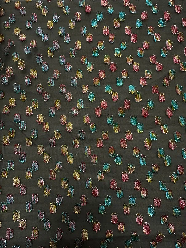 Black Metallic Clip Poly Chiffon Fabric
