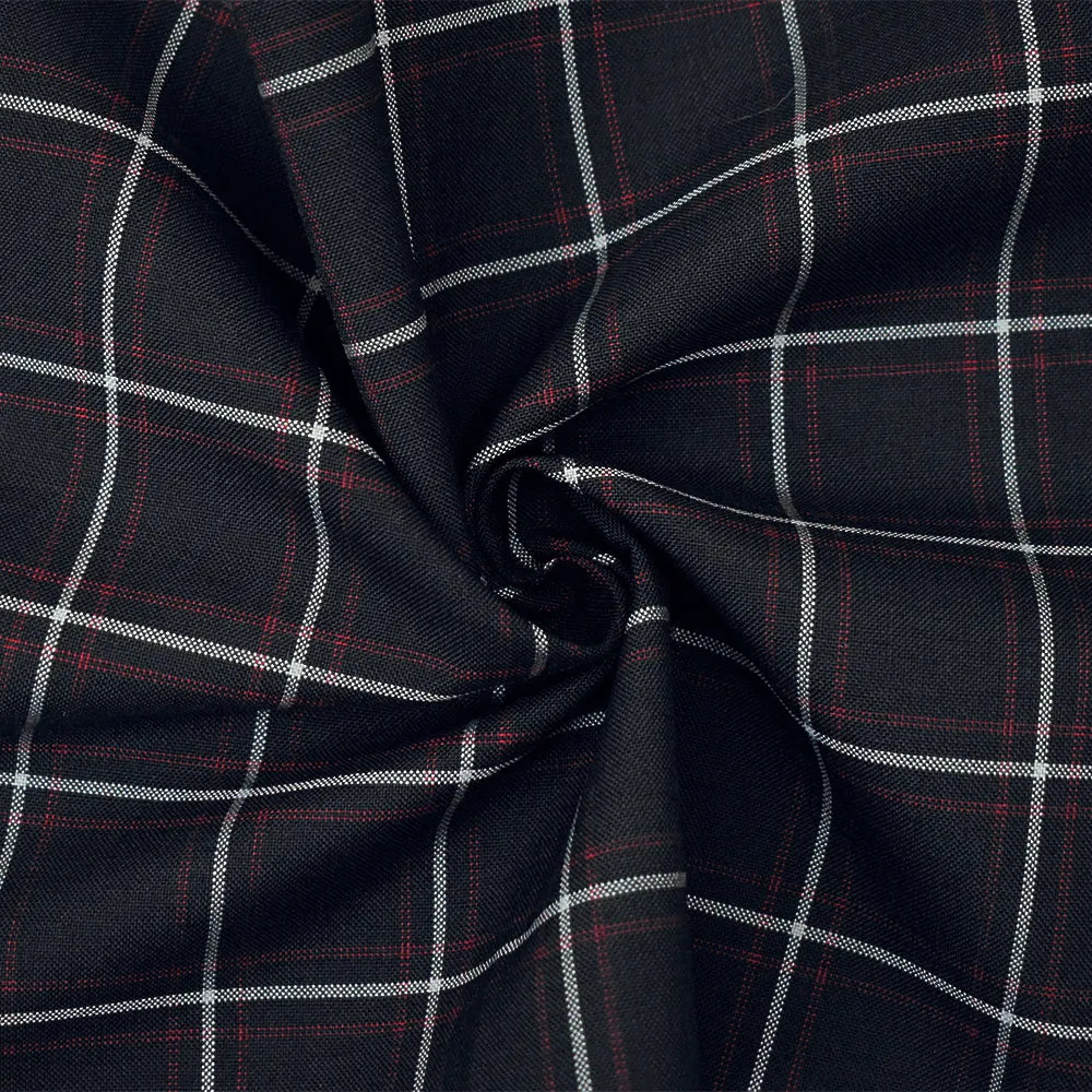 Black-Red-Gray Polyester Wool Check Plaid Shirting Woven Fabric