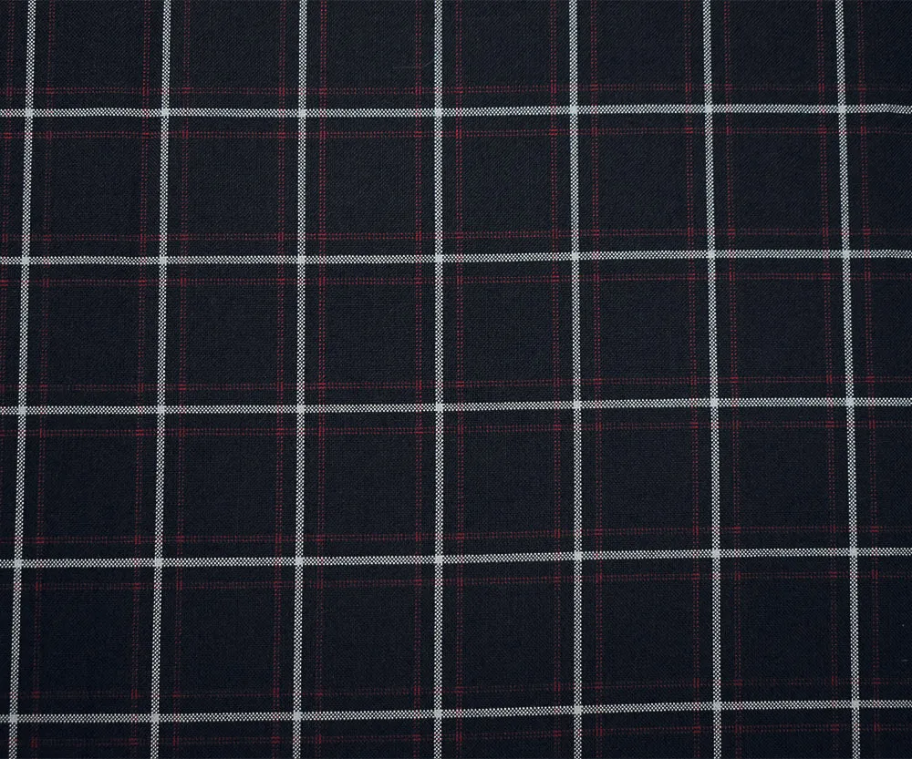 Black-Red-Gray Polyester Wool Check Plaid Shirting Woven Fabric