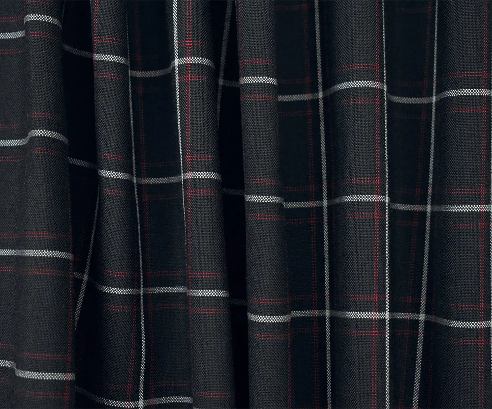 Black-Red-Gray Polyester Wool Check Plaid Shirting Woven Fabric