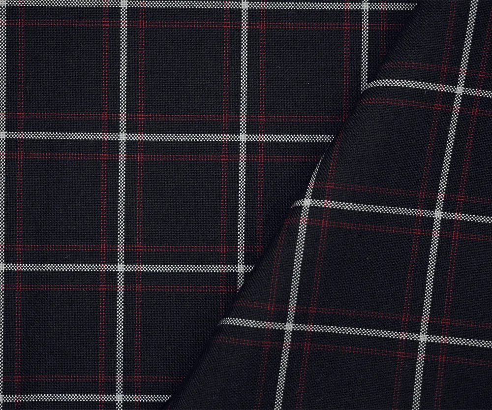 Black-Red-Gray Polyester Wool Check Plaid Shirting Woven Fabric
