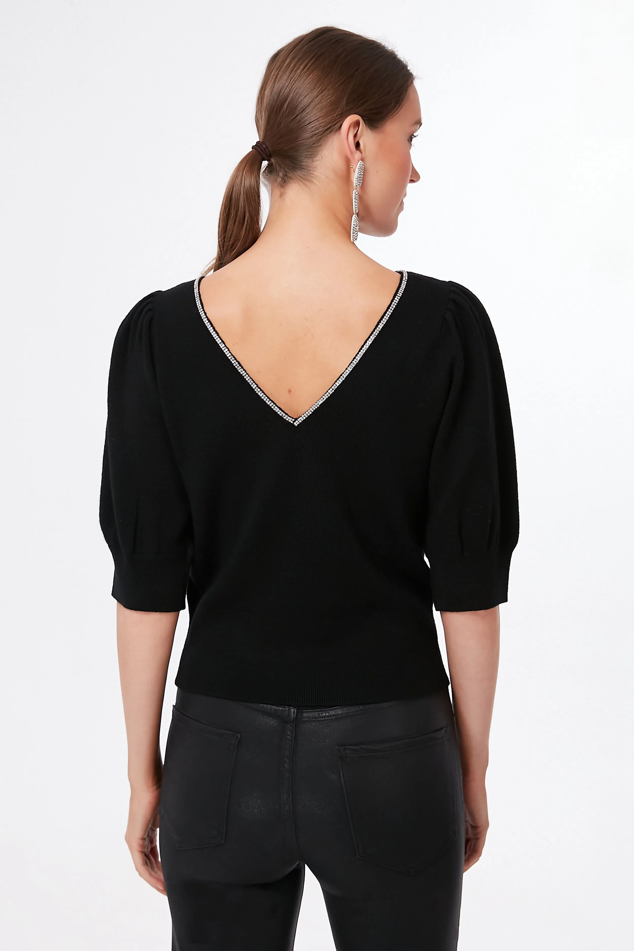 Black Rhinestone Edged Boatneck Sweater