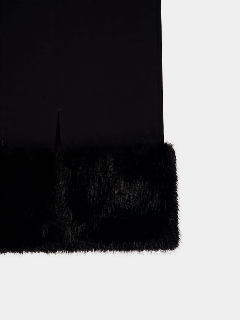 Black Stretch Jersey Skirt with Fur Trim