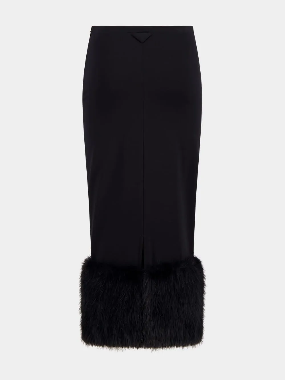 Black Stretch Jersey Skirt with Fur Trim