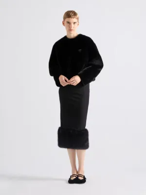 Black Stretch Jersey Skirt with Fur Trim