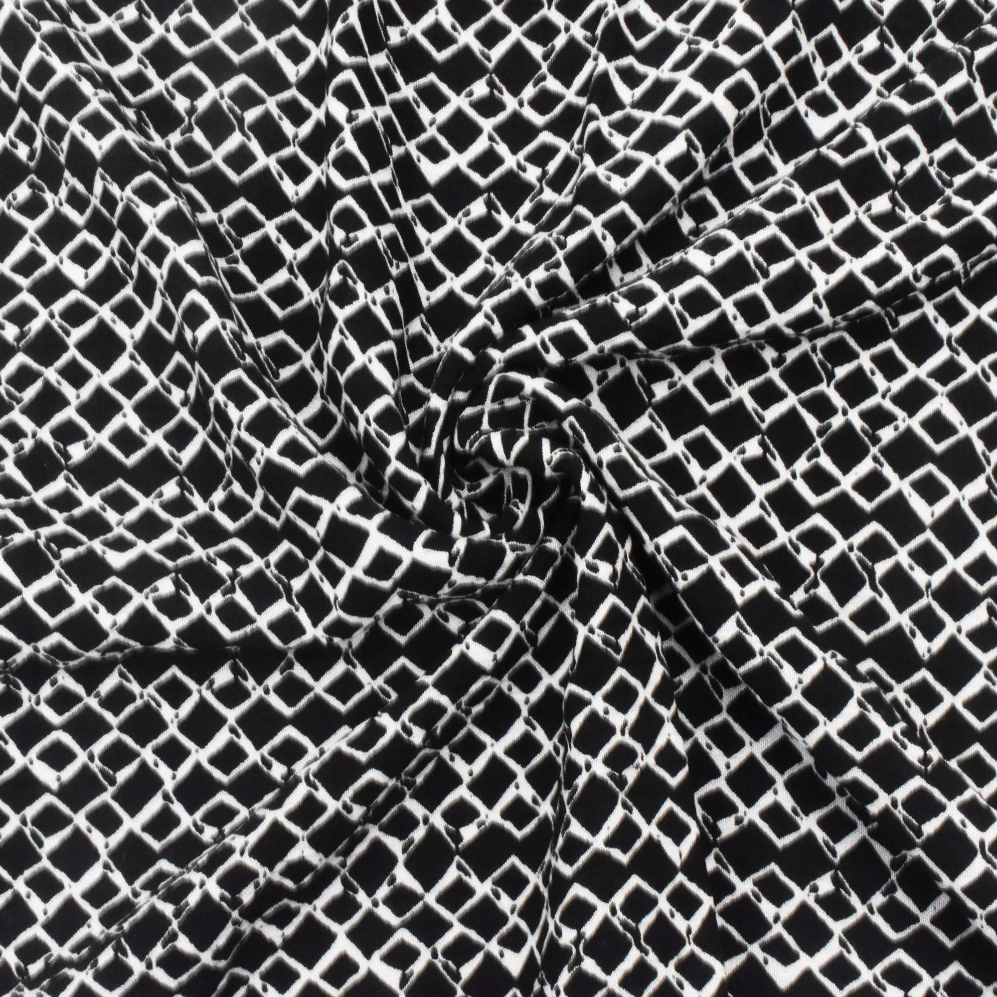 Black-White Diamond Chain Printed Crinkled Georgette Woven Fabric