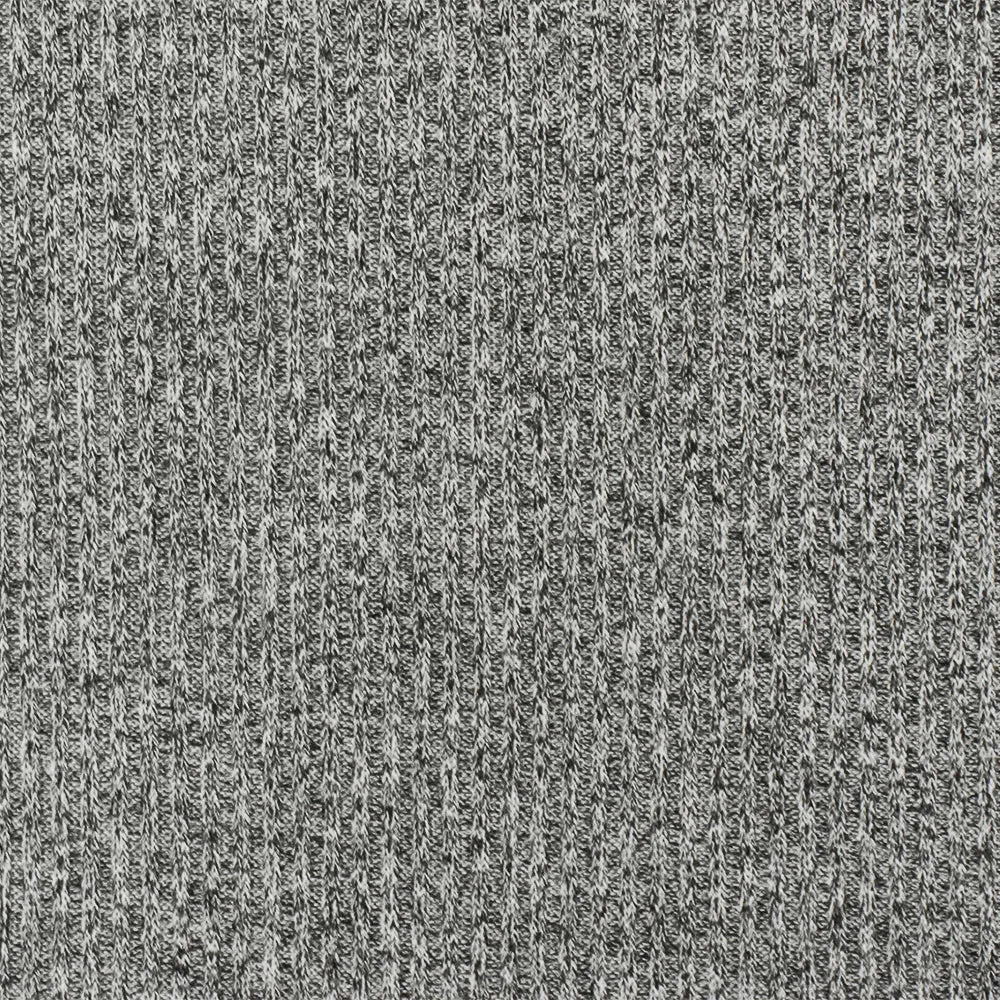 Black-White Texture Stretch Poly Blend Brushed Back 2X2 Rib Knit Fabric
