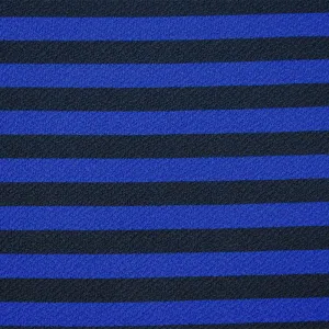 Blue-Black Poly Stretch Spandex Stripe Crepe Double Knit Fabric