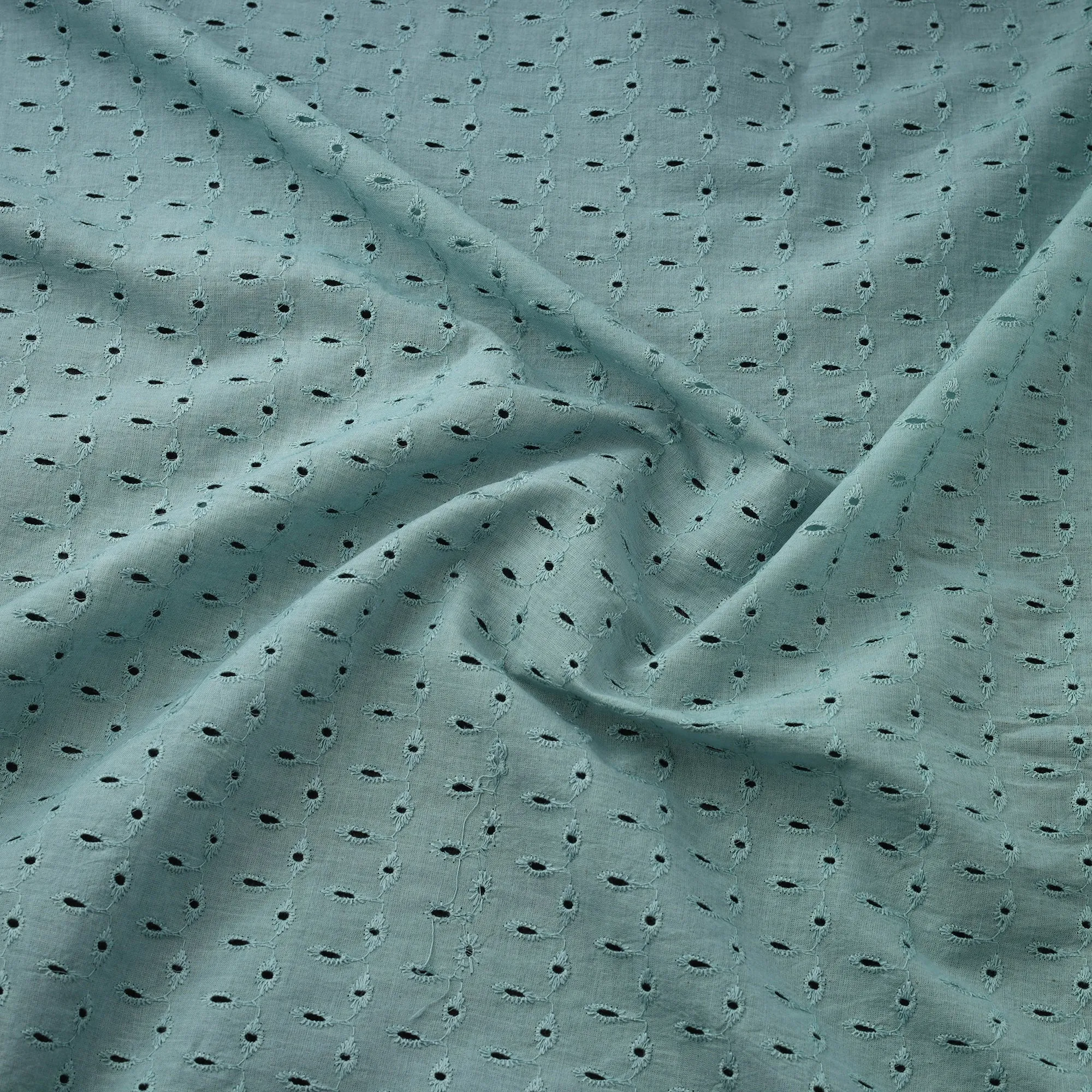 Blue - Floral Embroidered Cotton Hakoba Fabric 23