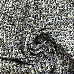 Blue Multi Print Poly Peachskin Fabric
