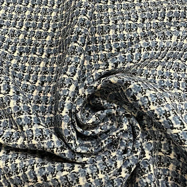 Blue Multi Print Poly Peachskin Fabric