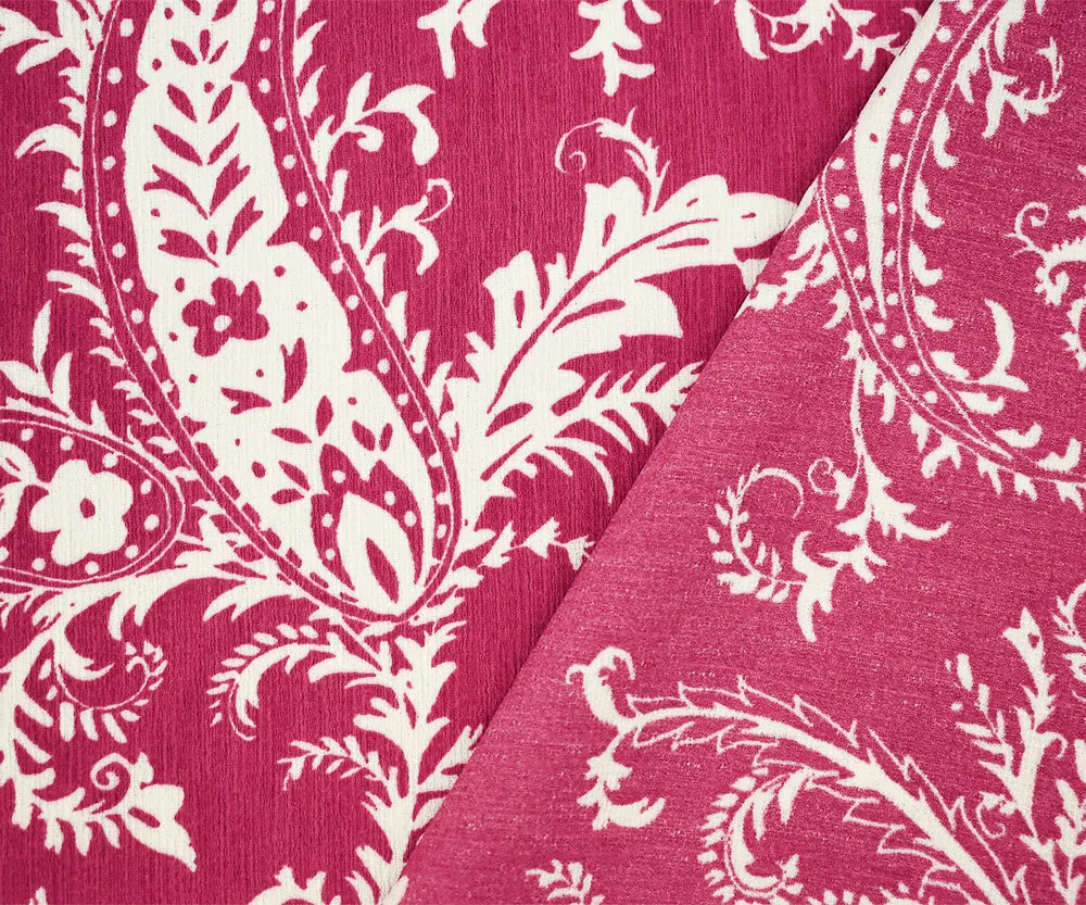Blush Red-White Paisley Vine Printed Poly Slub Momie Crepe Woven Fabric