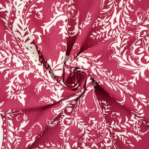 Blush Red-White Paisley Vine Printed Poly Slub Momie Crepe Woven Fabric