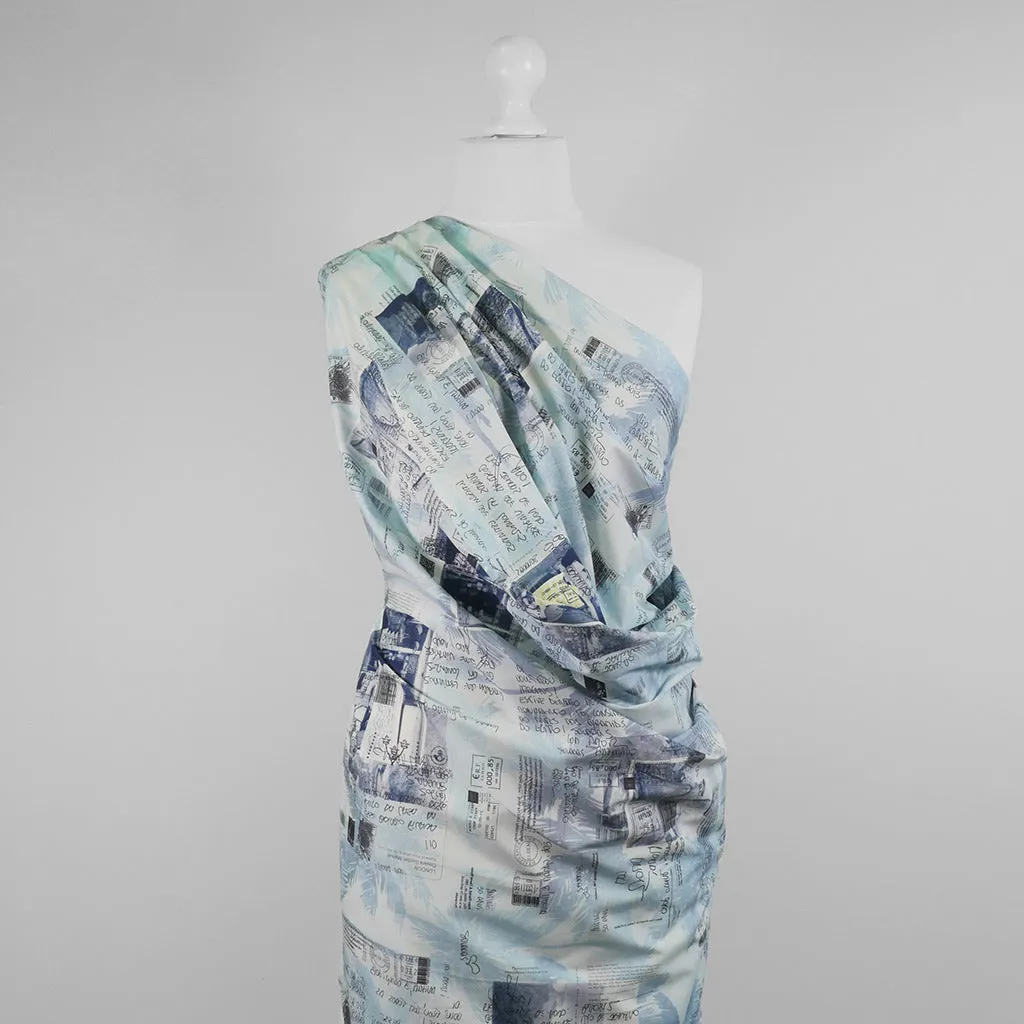 Casablanca - Blue Postcards Cotton Elastane Stretch Woven Fabric Sample