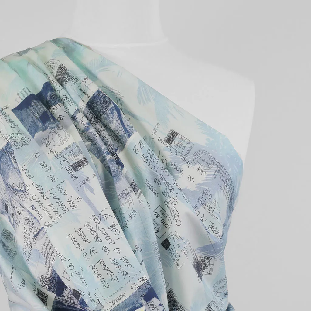Casablanca - Blue Postcards Cotton Elastane Stretch Woven Fabric Sample