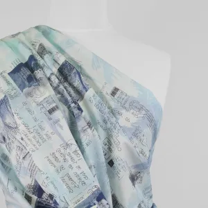 Casablanca - Blue Postcards Cotton Elastane Stretch Woven Fabric Sample