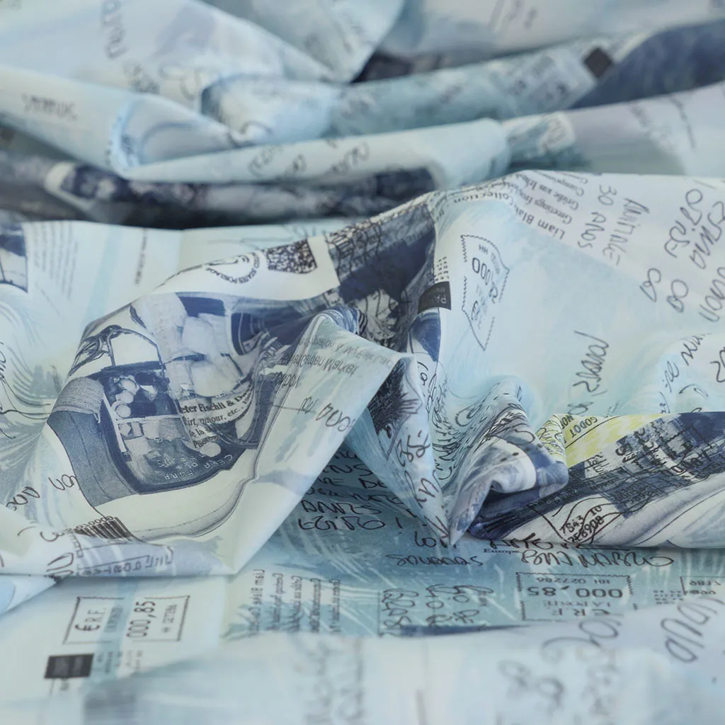 Casablanca - Blue Postcards Cotton Elastane Stretch Woven Fabric Sample