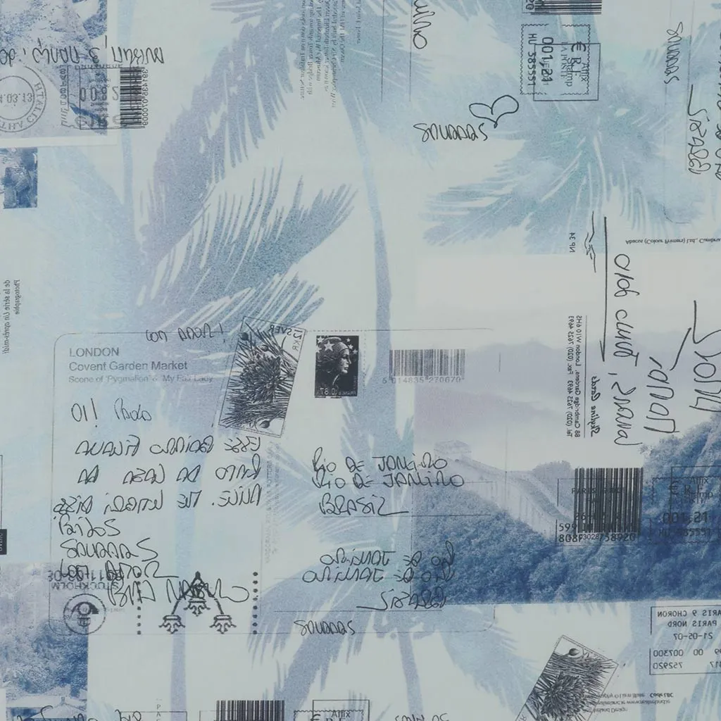 Casablanca - Blue Postcards Cotton Elastane Stretch Woven Fabric Sample