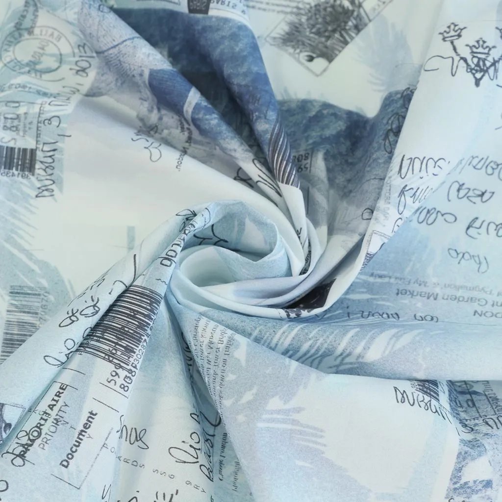 Casablanca - Blue Postcards Cotton Elastane Stretch Woven Fabric Sample