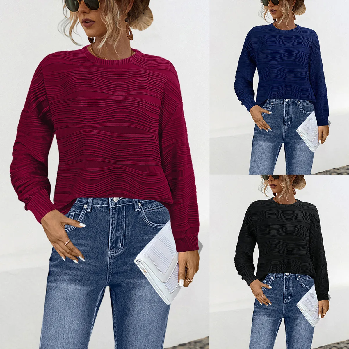 Casual Knitted Solid Color Long Sleeve Sweater Wholesale Womens Clothing N3824080300064