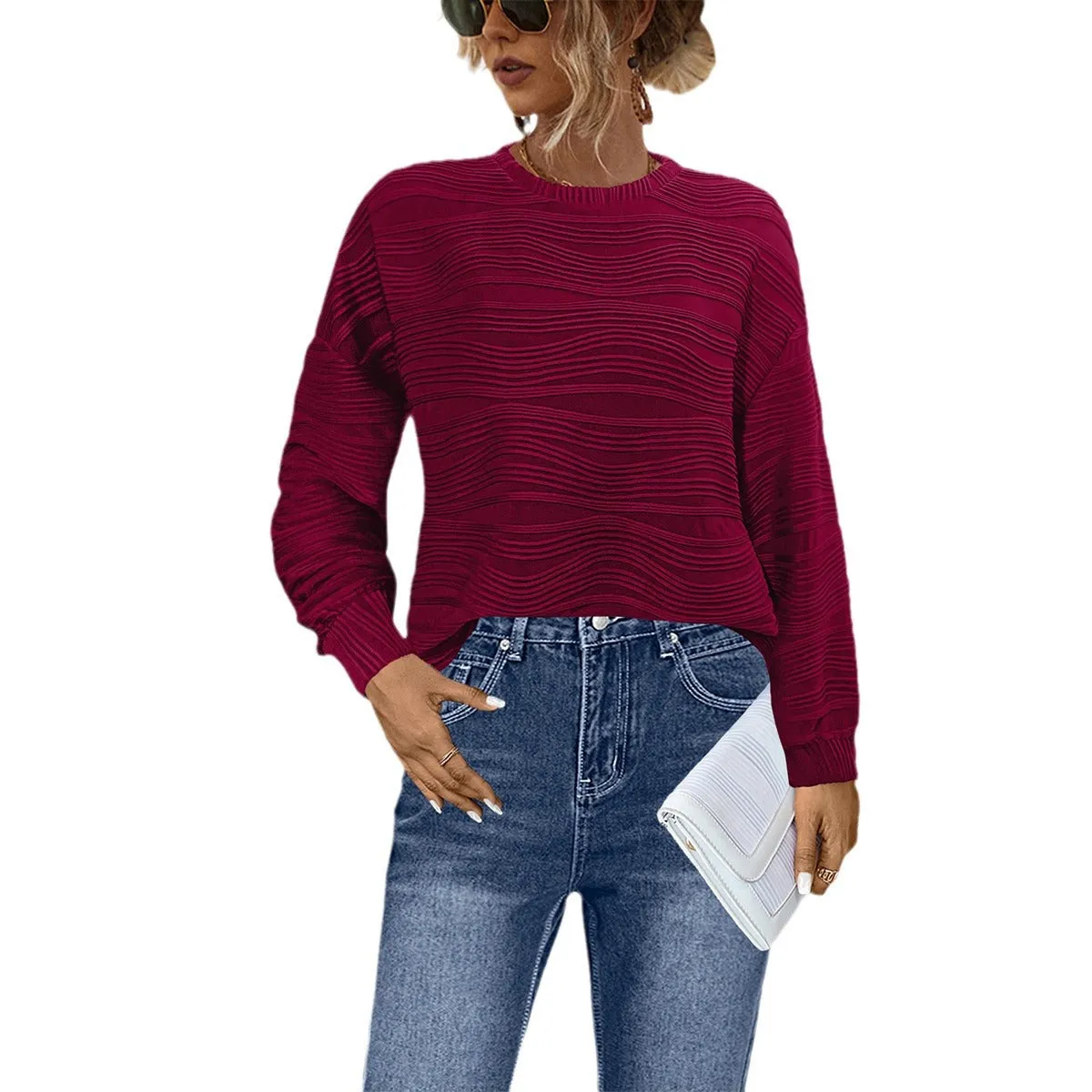 Casual Knitted Solid Color Long Sleeve Sweater Wholesale Womens Clothing N3824080300064