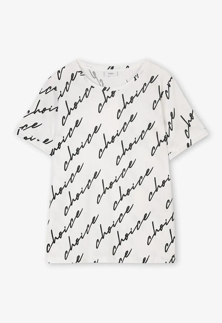 Choice Basic Round Neck Logo Printed T-Shirt Off White