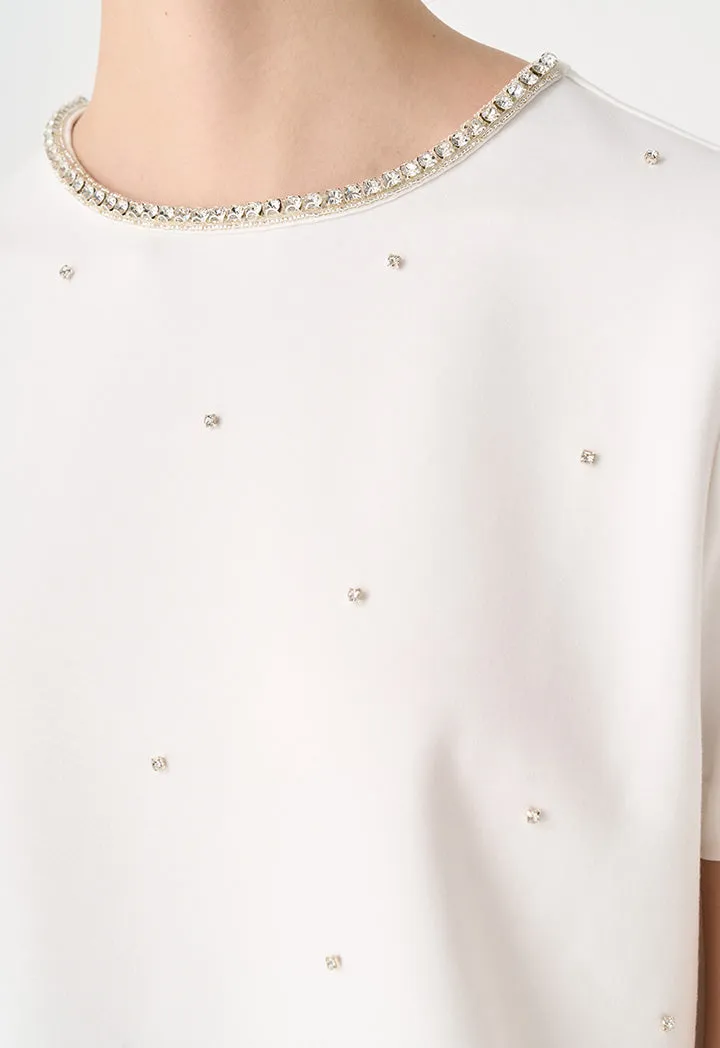 Choice Rhinestone Embellished T-Shirt Off White