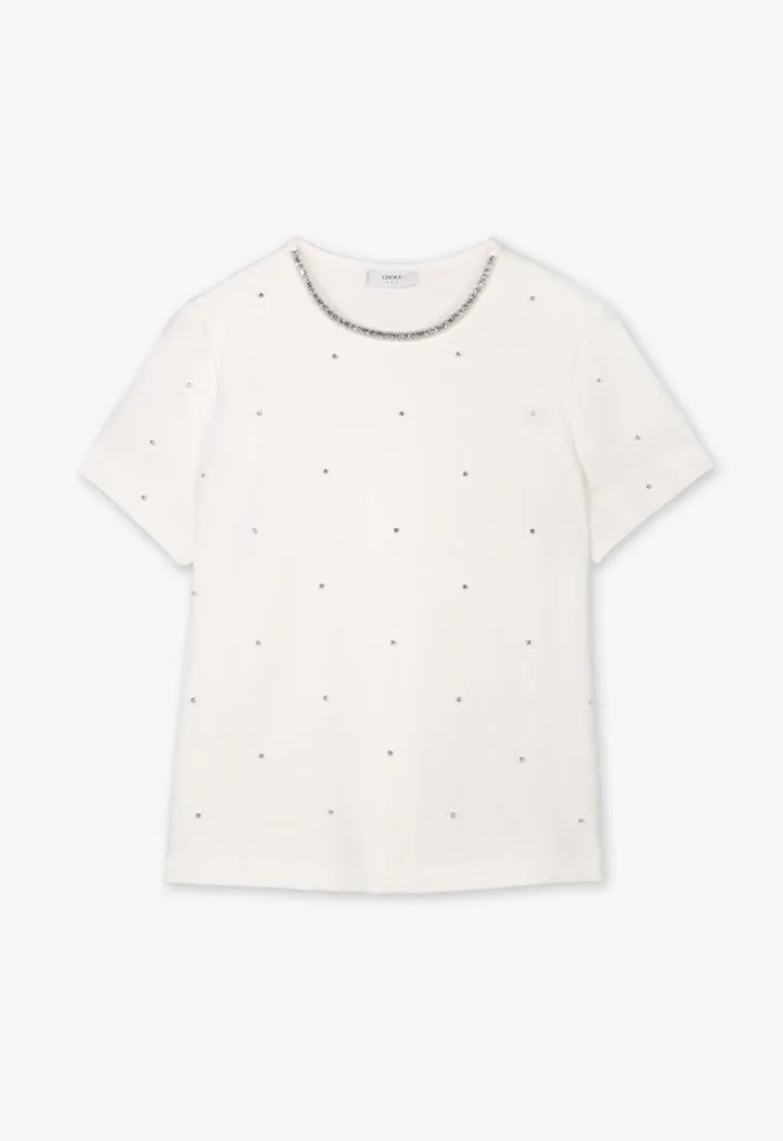 Choice Rhinestone Embellished T-Shirt Off White