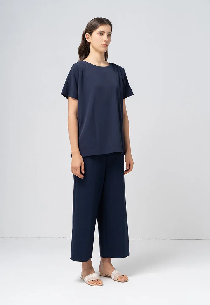 Choice Solid Continuous Short Sleeves Blouse Navy