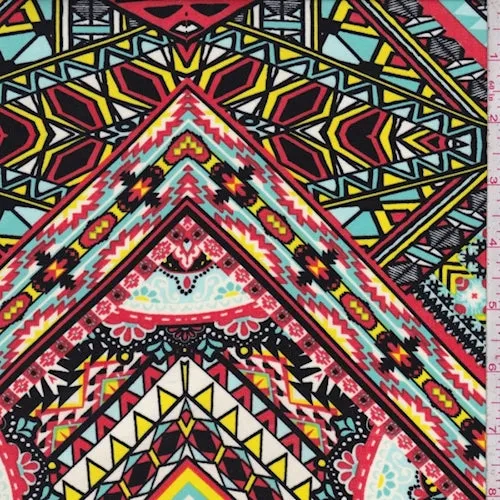 Clay/Yellow/Turquoise Southwest Tile Challis Fabric
